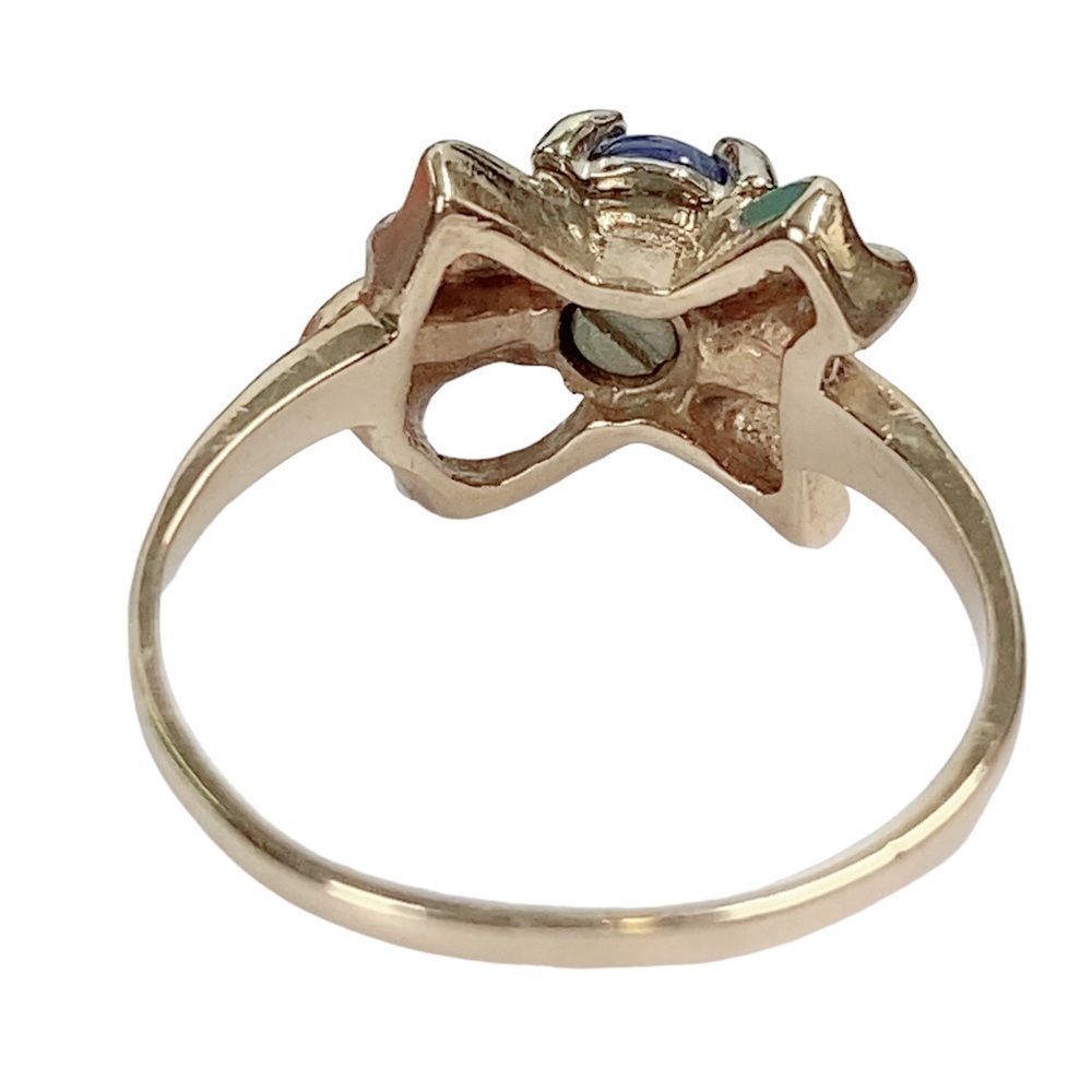 Vintage 10K 10KT Round Star Blue Sapphire Bow Design Yellow Gold Ring - Picture 7 of 7